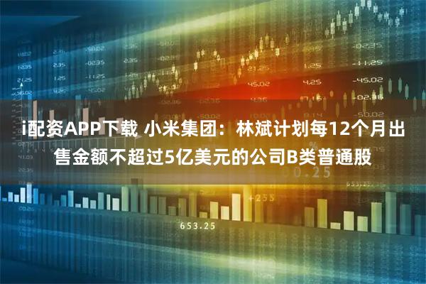 i配资APP下载 小米集团：林斌计划每12个月出售金额不超过5亿美元的公司B类普通股